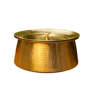 Olla de Cocina Moderna con Acabado Dorado y Martillado, Material de Latón de Lujo, Juego de Utensilios de Cocina con Tapa de Metal - Product Image 5