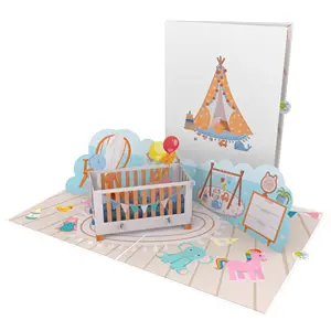 Lovely Baby Room 3D Pop Up Card Hot Sale Greeting Card For Baby Born Meaningful Birthday 3D Card Handmade Paper Laser Cutting