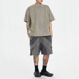 T-shirt oversize à logo personnalisé, appliqué, délavé, manches courtes, tricoté, 100% coton, streetwear pour hommes - Product Image 1