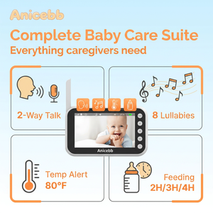 Moniteur vidéo pour bébé 4,3 pouces 720P sans WiFi, caméra de surveillance pour bébé sans fil 2,4 GHz sécurisée <span class=keywords><strong>avec</strong></span> vision nocturne, VOX et détection de température - Product Image 4