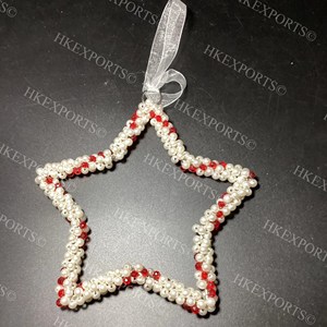 Beaded <b>Star</b> <b>Hanging</b> Ornament Large Gold Handmade Christmas Decor - Product Image 6