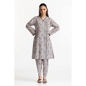 ชุดเซ็ตผ้าเครปพิมพ์ลายแจ็คการ์ดสีดำขาวสำหรับผู้หญิง ไซส์ XS/XXS ชุดสองชิ้น ออกแบบแยกชิ้นเสื้อและกางเกง - Product Image 3