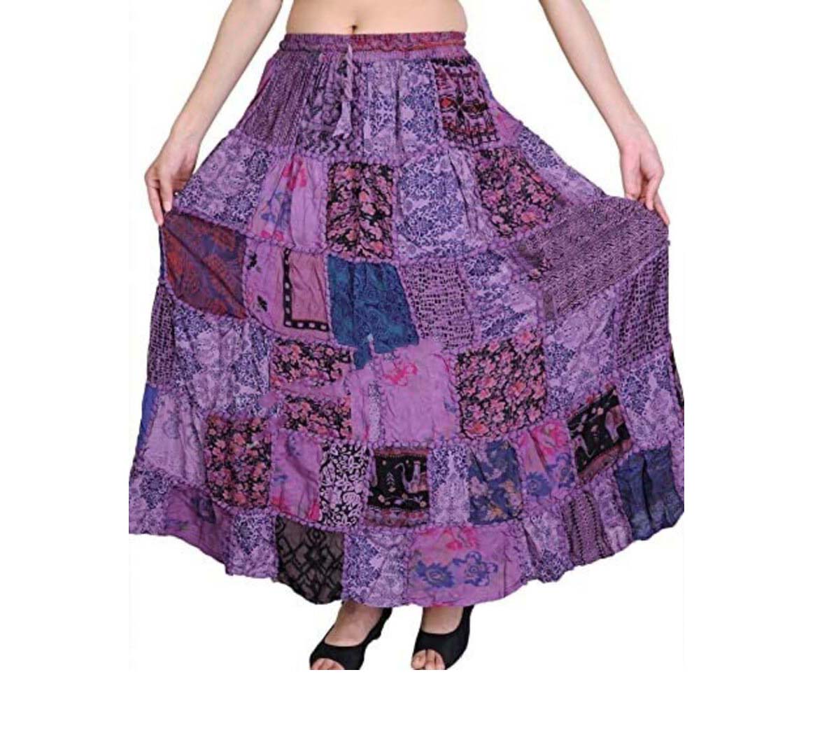 Indischer handgemachter Patchwork-Maxirock für Frauen Böhmisch sortiert Patchwork Langer Rock Freie Größe Bequemes Sommer-Boho-Röcke-Kleid