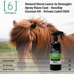 Spray démêlant sans rinçage naturel pour crinière et pelage de cheval - Huile de rose musquée et de noix de coco - Marque privée OEM - Fabriqué en Italie - Product Image 2