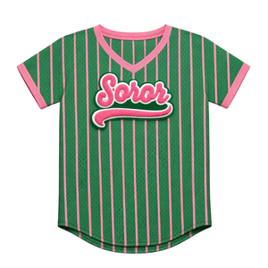 Jersey de Béisbol Verde para Hermandad Femenina, Estilo Casual y Elegante, Color Rosa y Verde - Product Image 3