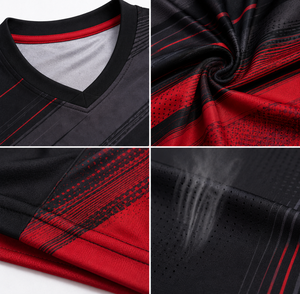 เสื้อฟุตบอลผู้ชายสีแดงดำแบบกำหนดเอง เสื้อทีมกีฬา เสื้อซ้อม OEM - Product Image 4