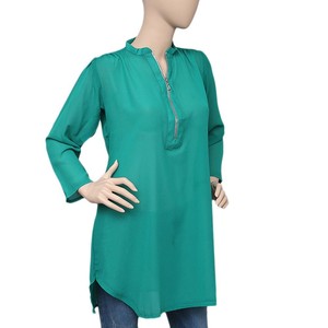 Top de chifón con cremallera para mujer - Verde - Product Image 1