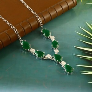 925 Sterling <b>Silver</b> Handmade Designer Necklace for Women Natural Green Onyx Gemstone Classy Religious <b>Fine</b> Jewelry Anniversaries - Product Image 3