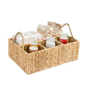 Cesta de jacinto de agua Natural hecha a mano con divisores, utensilio de ratán de mimbre, cesta de almacenamiento de algas marinas para organizar alimentos - Product Image 5