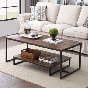 2 Tier <b>Black</b> Color Metal Frame Wooden Top Coffee <b>Side</b> <b>Table</b> Modern Design for Your Living Room or Lounge Space - Product Image 1