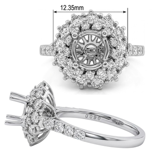 Anillo de compromiso de oro blanco de 18 quilates con halo floral vintage, diamantes naturales certificados, micro pavé y engaste de boda para mujer - Product Image 5