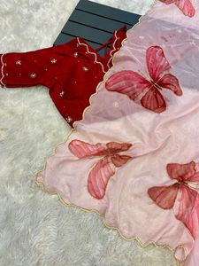 ชุดส่าหรีผ้าซาตินออแกนซ่าสำหรับผู้หญิงชุดปาร์ตี้แฟนซีแบบดั้งเดิมพร้อมเสื้อเบลาส์สำหรับผู้หญิงดีไซน์แบบหรูหรา - Product Image 2