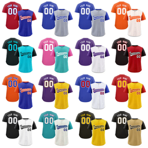 Camiseta de béisbol personalizada naranja y azul a rayas uniforme de equipo con botones personalizado con nombre y número ropa deportiva transpirable - Product Image 2