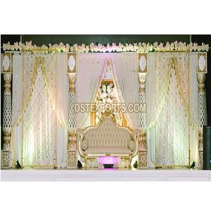 Escenario Abierto para Bodas con Temática de Oro Blanco Elegante, Decoración de Escenario para Recepción de Bodas Hindúes, Escenario Abierto de Estilo Real Dorado para Bodas en EE. UU. - Product Image 1