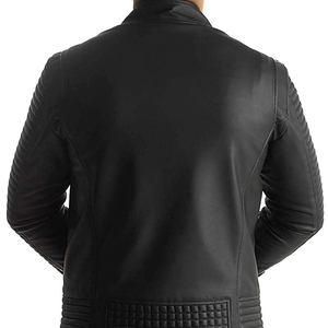 Chaquetas de Piel de Vaca Genuina Negra al por Mayor, Ropa de Abrigo de Invierno, Diseño Acolchado en los Hombros, Cremallera Asimétrica, Impermeable y Térmica - Product Image 2