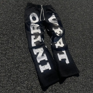 Loose Fit 2025 Fleece <b>Joggers</b> <b>Stacked</b> Pants Unisex Heavyweight Custom Distressed Embroidery Applique Flared Sweatpants for Men - Product Image 2