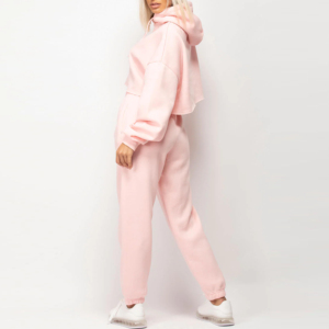 Nouveauté Ensemble survêtement deux pièces en coton pour femmes Ensemble de jogging deux pièces solide et maigre Ensemble haut court à capuche pour filles - Product Image 3