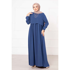 Vestido Estilo Bolero Color Índigo con Silueta Holgada, Cintura Imperio y Tela de Chifón - Product Image 1
