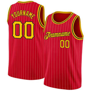 Maillot de basketball authentique personnalisé rouge et blanc sans manches, respirant, en tissu 100 % polyester, avec techniques d'impression blanc-or - Product Image 4