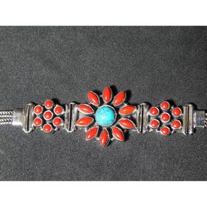 925 Sterling Silver Natural Turquoise and Coral Fine <b>Charm</b> <b>Bracelet</b> Gift <b>for</b> <b>Girls</b> and Women - Product Image 4