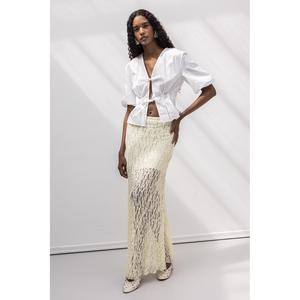 Flounced <b>Lace</b> Midi Skirt - <b>Yellow</b> - Product Image 4