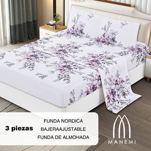 Ensemble de housse de couette florale 3 pièces 100 % coton avec drap-housse et taies d'oreiller lavables (100TC) - Product Image 2