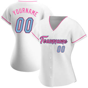 เสื้อเจอร์ซีย์ซอฟต์บอลคอวีสำหรับผู้หญิงเสื้อซอฟต์บอลแท้สีขาวฟ้าอ่อนแห้งเร็วแบบปรับแต่งได้ - Product Image 1