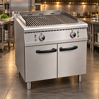 Grill au gaz commercial en acier inoxydable avec armoire, plaque de cuisson en pierre de lave pour restaurant et snack-bar
