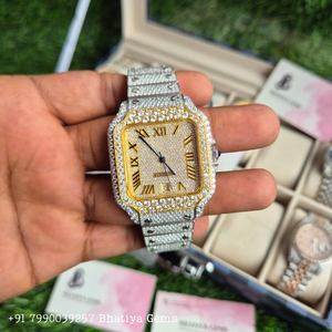 Montre Moissanite de luxe pour hommes cadran carré argent et or aspect diamant montre à quartz étanche pour mariage et fête - Product Image 2