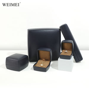 Boîte à bijoux de mariage en cuir PU bleu foncé WEIMEI, emballage personnalisé, boîte à anneaux, boîte à pendentifs, emballage cadeau - Product Image 1