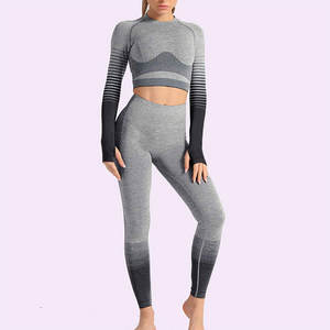 2025 ensembles de Yoga pour femmes sur mesure vêtements actifs respirants à séchage rapide avec impression de Logo ensemble de Legging à motif solide dernière arrivée - Product Image 2