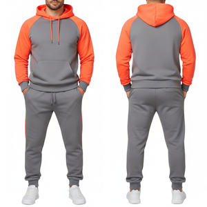 Survêtement d'hiver pour homme gris et orange fluo |   Vêtements de sport à manches raglan respirants à séchage rapide haute visibilité |   Sweat-shirt personnalisé en deux parties - Product Image 3