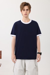 T-shirt pour hommes unisexe 200gsm Cotton Ringer Trendy Color Blocking Regular Fit O-Neck Shirts Custom Design 100% Cotton Material T-shirt - Product Image 2