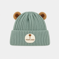 Niedliche Bärenohren-Mütze mit Anpassbarem Besticktem Logo Großhandel Winter Warme Gestrickte Mütze mit Umschlagrand für Männer und Frauen Ski-Skullcap