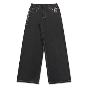 Pantalones Vaqueros Negros Deslavados Vintage al por Mayor, Pantalones Holgados de Estilo Urbano Vintage para Hombre con Logotipo de Flor Bordado - Product Image 5