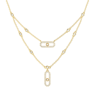 Collares con colgante de oro amarillo de 10K para mujer, 2 cadenas móviles, diseño de piedra CZ para mujer, fabricante de alta calidad de Vietnam - Product Image 2