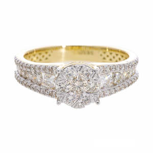 Elegante Anillo de Compromiso con Incrustaciones de Diamantes Naturales en Varias Filas, Chapado en Oro de 14K y Rodio, Corte Brillante, Clásico - Product Image 5