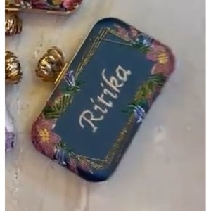 For Floral Embroidered Beaded Crystal Metal Clutch <b>Bag</b> with Flap Closure up to 1L Capacity for <b>Evening</b> Parties - Product Image 1