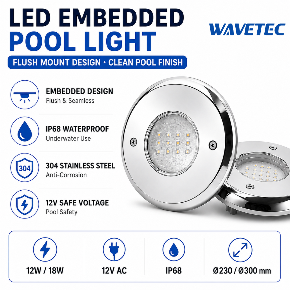 Embedded LED Swimming Pool Light 12W/18W for In-Ground Pools-Energy Saving & Waterproof