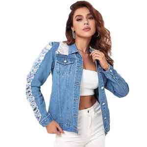 Veste en jean personnalisée pour femme – Tendance automne, style décontracté, col montant - Product Image 1