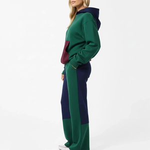<b>Women</b> Color Blocking Hoodie And <b>Jogger</b> Pants Set Cotton <b>Fleece</b> Casual Streetwear Autumn Full Sleeve Loose Fit With Drawstring - Product Image 5