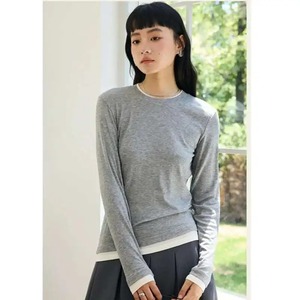 Camiseta de Punto de Manga Larga para Mujer, Estilo Informal, de Lana Sintética, Diseño de Dos Piezas, Color Sólido, para Otoño e Invierno - Product Image 2