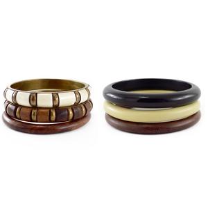 2025 de gran oferta, diseño moderno de juegos de brazaletes de latón, fregona de resina de madera de varios colores, brazalete de latón para mujeres y niñas - Product Image 1
