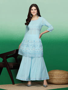 La mejor tela, última colección, trajes Sharara listos para usar para mujer, Ropa Étnica Salwar Kameez con trabajo bordado, venta al por mayor, OEM - Product Image 2