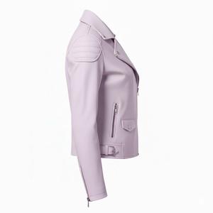 Chaqueta de Motociclista de Cuero Lavanda Suave para Mujer, Cómoda para Uso Diario, Personalizable, Precio de Fábrica al por Mayor, Estilo Motero Genuino - Product Image 3
