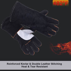 Gants de soudage antidérapants personnalisés avec logo, faible MOQ, en cuir de vachette, avec poignet élastique, protection durable des mains pour tous les environnements - Product Image 2