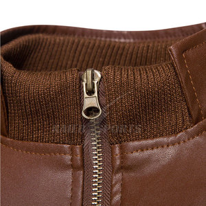 High Quality Men's <b>Long</b> Sleeve <b>Leather</b> <b>Jacket</b> with Front Logo Vintage Design Stand Collar for Winter-Best Price - Product Image 2