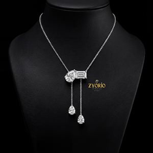 Collar con Colgante de Diamante Cultivado en Laboratorio con Corte Pera y Esmeralda, Plata de Ley 925, Collar de Diseño Toi Et Moi para Mujer, Lujoso - Product Image 4