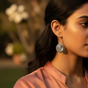 Boucles d'oreilles pendantes en argent 925 avec pierre de lune, bijoux tendance pour femmes, pour mariage, fête, cadeau, forme de cœur, perle, diamant, zircon - Product Image 3