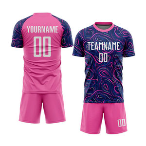 Maillot de football à sublimation blanc-rose marine personnalisé Performance optimale sur le terrain avec col sans étiquette pour un confort propre - Product Image 1